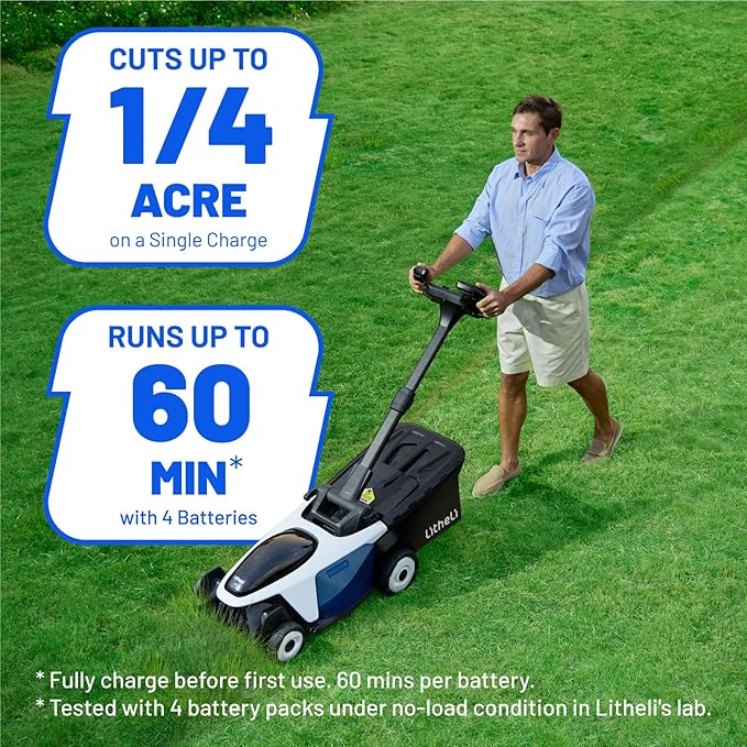 Electric Lawn Mower, Self-propelled Lawn Mower Cordless 40V(2 * 20V) 18.5" Brushless Mower with Electric Cutting Height Adjustment, Higher Rotation Speed, 4 x 4.0Ah Battery and Rapid Charge Included
