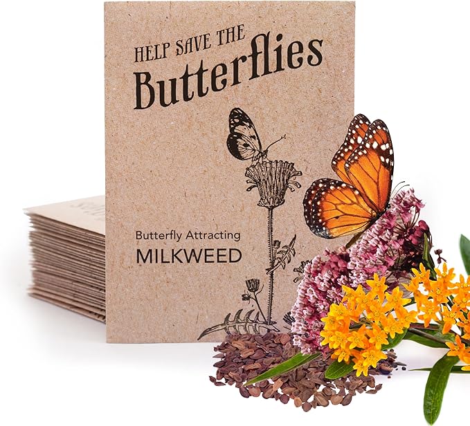 Bentley Seeds Co. Seed Packets for Planting - Party Favors for Indoors and Outdoors Gardening - Non GMO, Non-Coated - Bulk Pack of 25 Milkweed (Common, Showy & Butterfly Mix)
