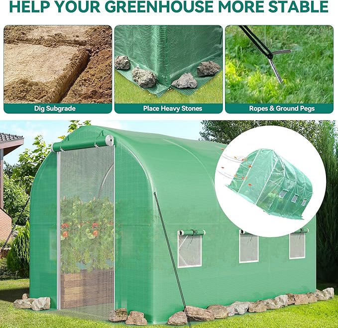 YITAHOME 10x6.5x6.5ft Greenhouses Large Walk-in Green House Heavy Duty Tunnel Green Houses Outdoor Portable Plant Gardening Upgraded Galvanized Steel Frame Zipper Doors 5 Crossbars Garden