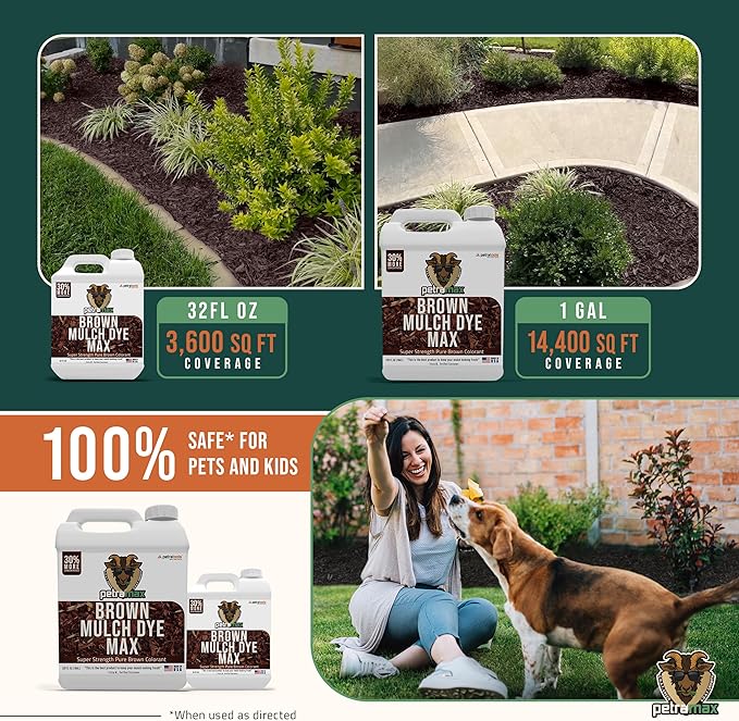 PETRA Brown Mulch Dye, 3,600 Sq Ft Coverage - Mulch Dye Brown, Brown Mulch for Landscaping, Brown Mulch for Garden Beds, Wood Mulch Dye, Permanent Mulch Paint & Playground Bark Mulch