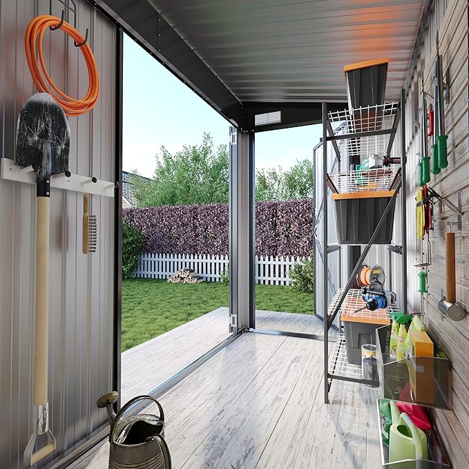 Aoxun 4' x 8' Shed Outdoor Storage Shed with Triple Lockable Door Metal Storage Cabinet with Slopping Roof for Tools Bicycles Storage for Garden, Patio, Courtyard