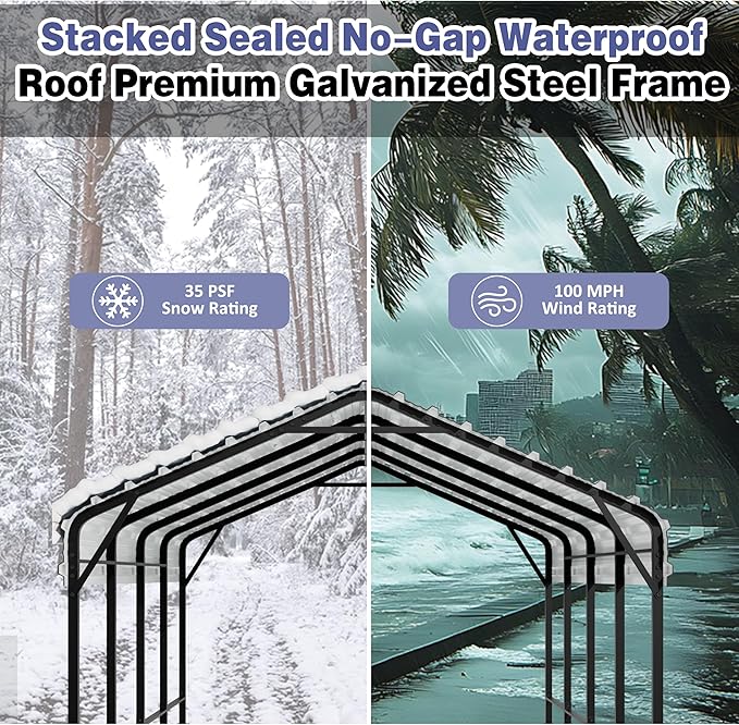 JY QAQA 12 x 20 FT Heavy Duty Metal Carport Canopy with Galvanized Steel Roof, Outdoor Car Tent Metal Garage Shelter for Car, SUV, Trucks and Boats