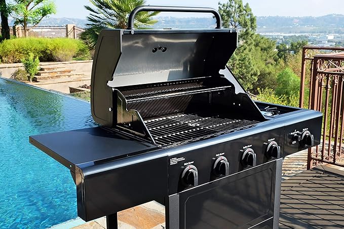 Kenmore 4-Burner Gas Grill with Side Burner, Outdoor BBQ Grill, Propane Gas Grill, Cast Iron Cooking Grates, Electronic Ignition, Warming Rack, Open Cart Design, 53000 BTUs, Black