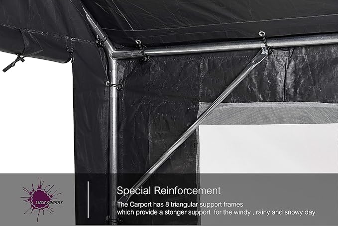 Carport 12'x 20' Portable Garage with Removable Door for Car, Truck, Boat, Car Canopy with All-Season Tarp, Grey