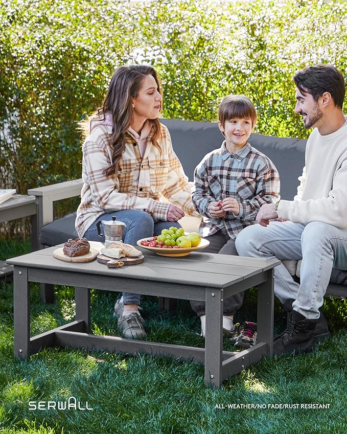 SERWALL HDPE Patio Furniture Set, 7-Piece Outdoor Sectional Sofa Set, All Weather Outdoor Couch Set for Deck, Lawn, Grey Frame with Grey Cushion