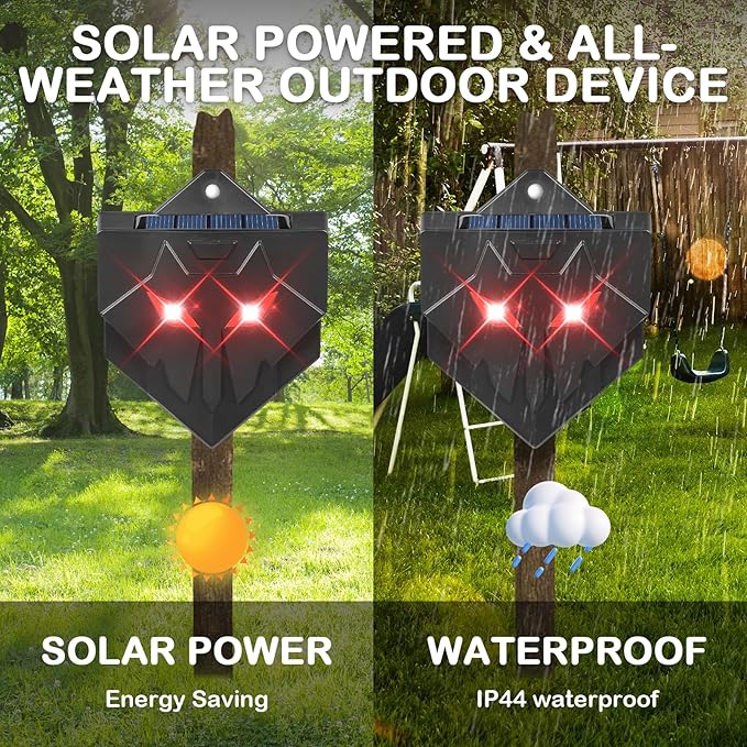 Solar Nocturnal Animal Repellent Outdoor 4 Pack Predator Eyes Coyote Deterrent Skunk Repellent for Yard with Red LED Lights for Deer Fox Raccoon Animal Repeller Device for Chicken Coop Farm Garden (4)