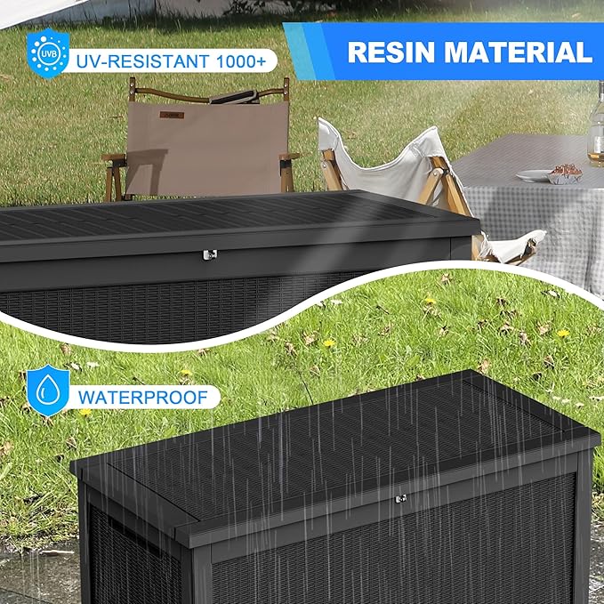 260 Gallon Outdoor Storage Box – Resin Deck Box with Lockable Lid, Waterproof Patio Furniture Storage for Tools, Garden & Yard Organization