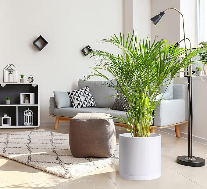 D'vine Dev 14 Inch White Plastic Planter Pots for Plant Pot with Drainage Hole and Seamless Saucers, 74-X-A-4