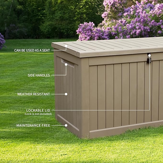 YITAHOME 230 Gallon Outdoor Storage Deck Box, Weather-Resistant Resin, Versatile for Patio Furnishings, Outdoor Cushions, Garden Tools, and Sports/Pool Gear, Taupe