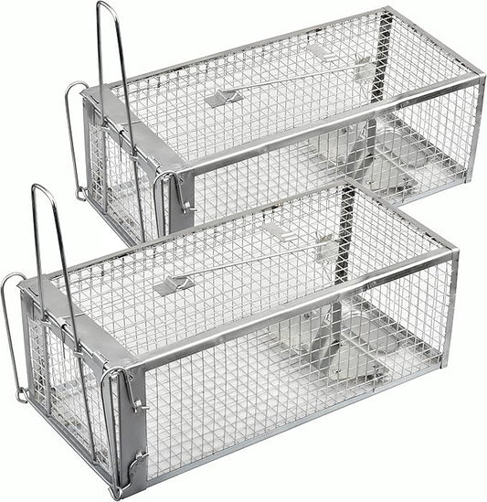 2-Pack Chipmunk Traps Humane Live Mouse Rat Cage Traps for Indoor and Outdoor Use (Silver)