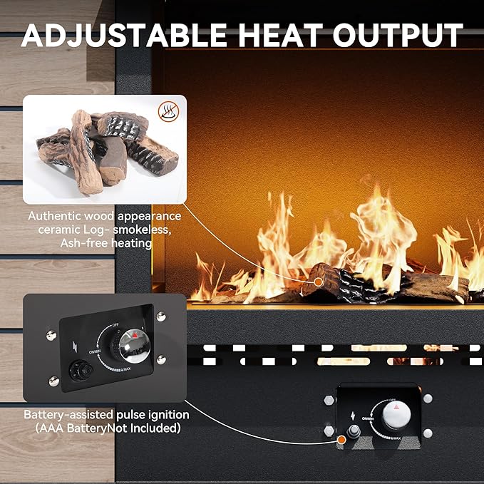 63" Outdoor Propane Fireplace with Built-in Tank Design, 50,000 BTU Outdoor Gas Fire Pit with CSA Certified, Dust Cover, Smokeless Ceramic Wood, Adjustable Flame for Patio, Garden, Deck