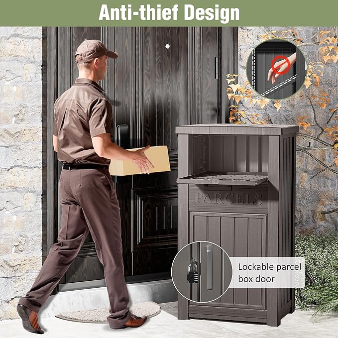 Outdoor Package Delivery Box for Outside -Lockable Anti-Theft Parcel Drop Box Deck Box & Porch Storage Box, Package Drop Box for Outside Deliveries, Curbside Outdoor Storage Box Grey