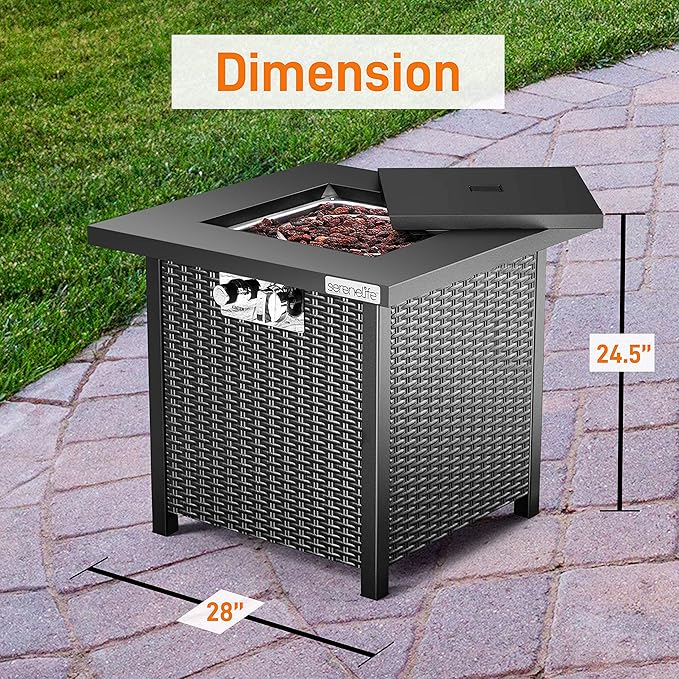 SereneLife Outdoor Propane Fire Pit Table-CSA Approved Safe 40,000 BTU Pulse Ignition Propane Gas Fire Table-28 inches-Steel Tabletop,Steel Panel