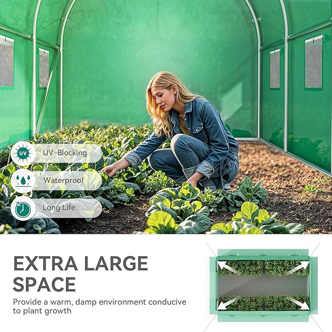 YITAHOME 10'x6.5'x6.5' Greenhouses Large Walk-in Green House Heavy Duty Tunnel Green Houses Outdoor Portable Plant Gardening Upgraded Galvanized Steel Frame Zipper Doors 5 Crossbars Garden