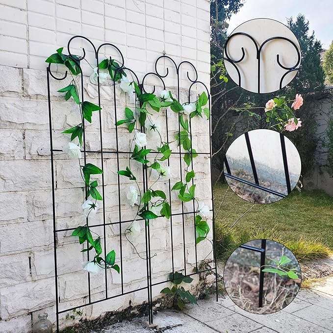 SCENDOR 2 Pack Black Garden Trellis for Climbing Plants 45” x 15.9” Iron Plant Support Climbing Vines and Flowers Stands Vegetables Patio Metal Lattices Grid Panels for Ivy Cucumbers