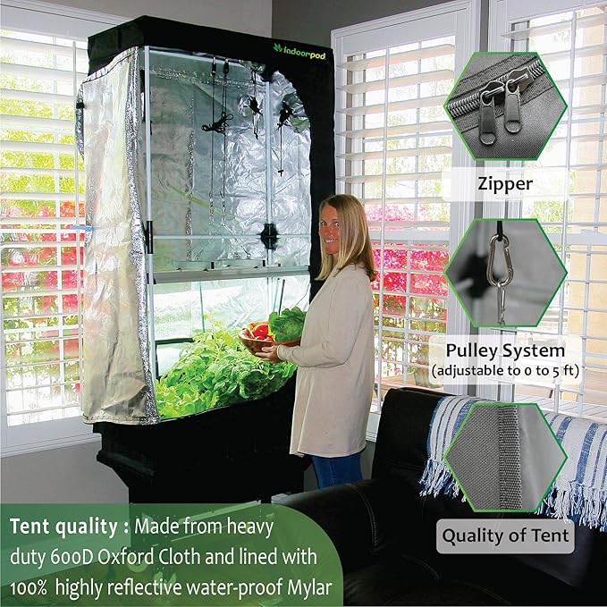 Vegepod Indoor Grow Kit Self Watering with LED Light Reflective Tent Complete System, All-in-One Indoor Gardening Solution, Premium Tent, Small Kit 20"x39"x78"