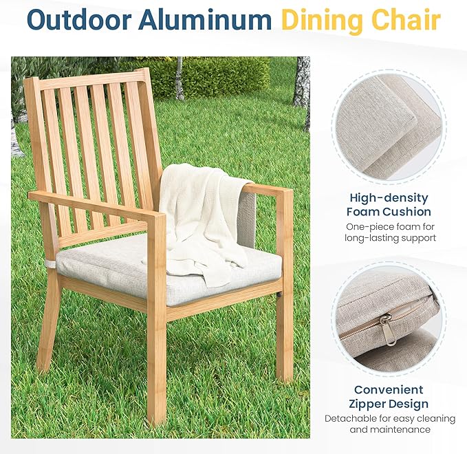 Aluminum Patio Dining Sets, 3 Pieces Patio Table Set, Outdoor Dining Table with 2 Bench, Outdoor Patio Dining Furniture Set with Removable Cushion for Lawn, Garden, Backyard, Brown