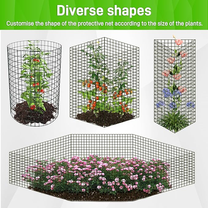 16pcs Plant Protectors from Animals, 24"x 12" Wire Plant Protector, Wire Cages for Plants with Stakes and Cable Ties, Metal Plant Cages for Plants, Vegetables, Flowers