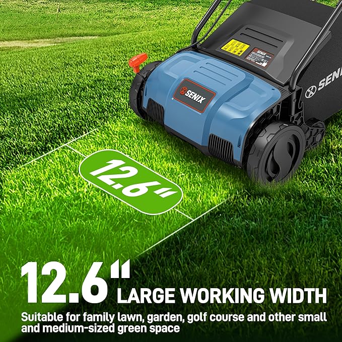 SENIX 12 Amp 13-Inch Corded Electric Dethatcher and Scarifier with Collection Bag,Lawn Care Equipment for Removing Thatch and Improving Yard Growth,Garden Tool Gifts(SCE12-L1)