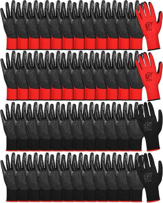 Nuogo 48 Pairs Gardening Gloves for Men Women Rubber Coated Safety Work Gloves Bulk for Gardening Construction Work