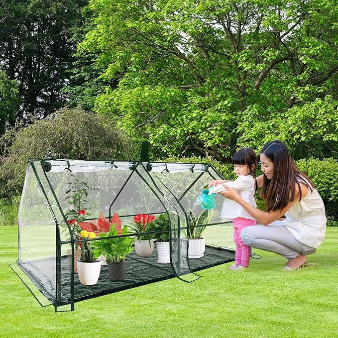 U'Artlines Portable Mini Greenhouse 9x3x3 Ft Small Greenhouse for Outdoors with Waterproof Pad, Little Green Houses Plant Cover Tent for Outside Garden Small Plants, Clear PVC