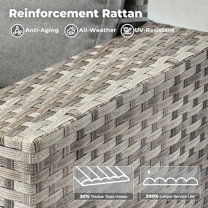 ovios 13 Pieces Patio Furniture Set, Outdoor Wicker Sectional Sofa with 54 Inch Fire Pit Table Comfy Cushions, Modern Modular Deep Seat Rattan Couch Conversation Set, Dark Grey