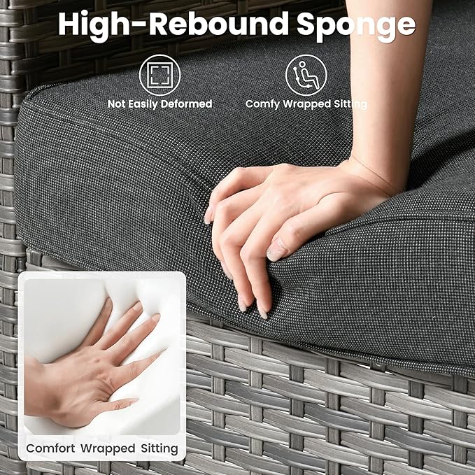 ovios 6 Pieces Patio Furniture Set, Outdoor Wicker Sofa Couch with Rocking Swivel Chairs Comfy Cushions, Modern Deep Seat Rattan Conversation Sets for Porch Deck, Black