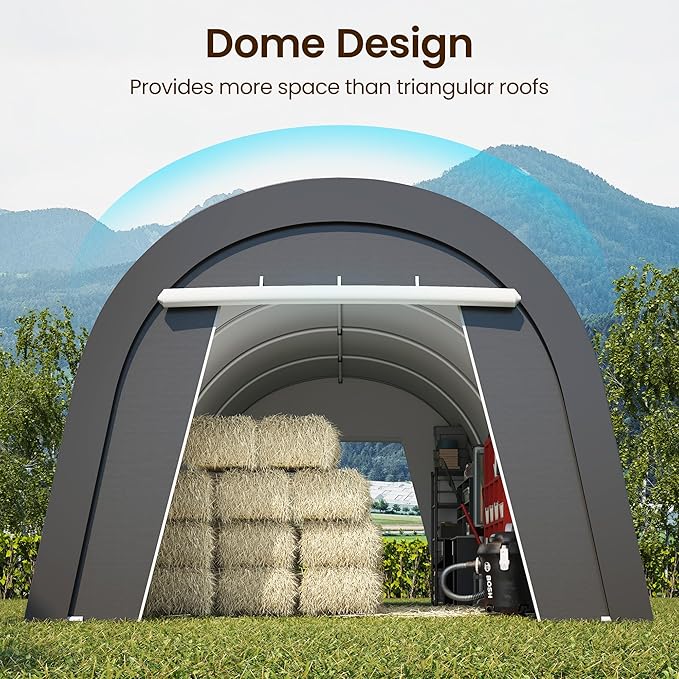 Carport, 12'x25' Outdoor Round Portable Garage with 2 Roll up Doors, Heavy Duty Storage Shelter Car Canopy Party Tent, Dark Gray
