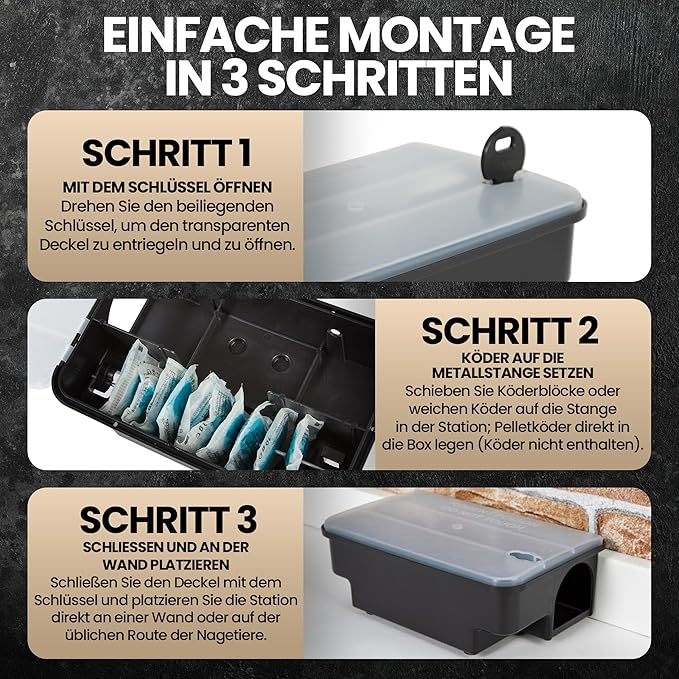 Köder-Discount Mouse & Rat Bait Station (Bait Not Included) – 2 Lockable Rat Bait Stations with Clear Lid & Dual Entry – Weather-Resistant, Tamper-Proof Rodent Trap (8.7 x 5.5 x 3.1)