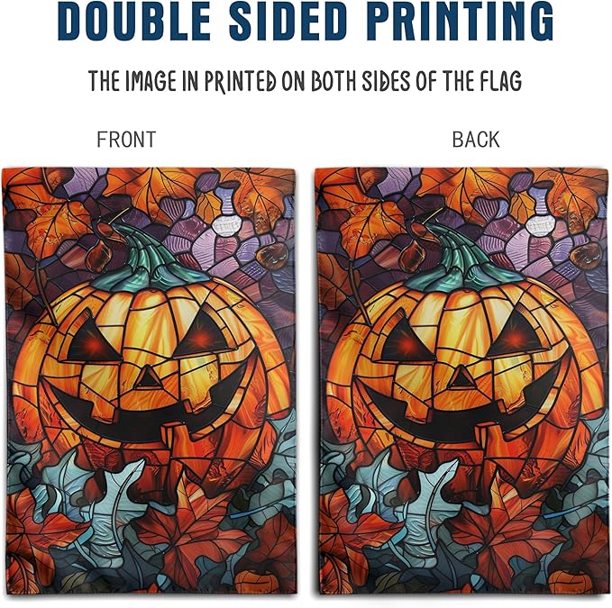 Scary Pumpkin Garden Flag Spooky Halloween Yard Flags for Outside 12x18 Double Sided Small Fall Outdoor Flag Stained Glass Autumn Flags for Porch Lawn Farmhouse Thanksgiving Decor