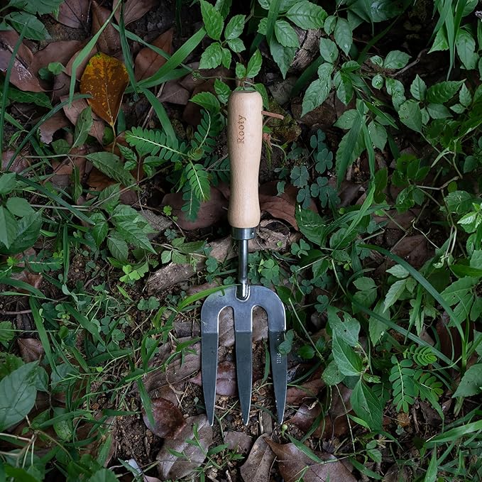 Rooty Gardening Hand Weeder Fork with Stainless Steel,Wooden Handle Easy for Planting, Spreading Mulch, Wedding, Loosening and Transplanting Soil/Rust Resistant
