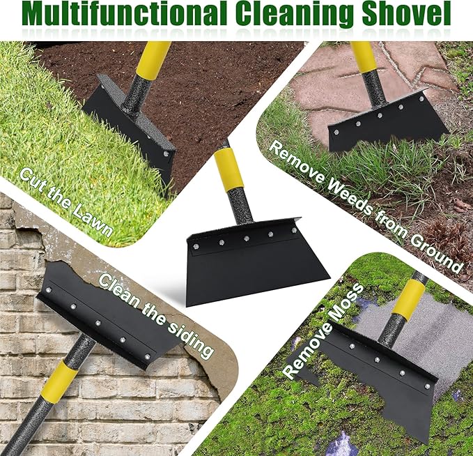 Heavy-Duty Garden Shovel 48inch All-Season Outdoor Tool with 4.3" Wide Blade, Rust-Proof Steel & Ergonomic Handle for Seniors (Weed Removal, Snow Scraper, Moss Cleaner)