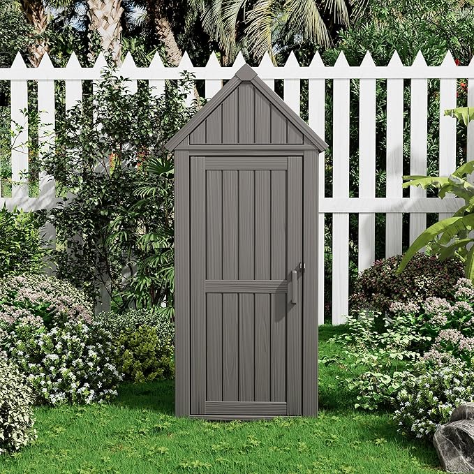 Ultimate Outdoor Storage Cabinet - Durable Resin Construction with Reinforced Floor, Adjustable Shelves & Lock for Security (Grey)