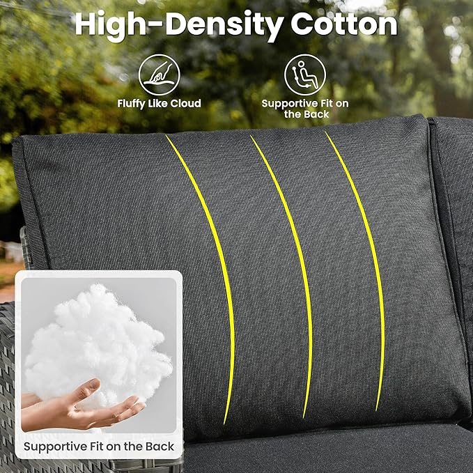 ovios 6 Pieces Patio Furniture Set, Outdoor Wicker Sofa Couch with Rocking Swivel Chairs Comfy Cushions, Modern Deep Seat Rattan Conversation Sets for Porch Deck, Black