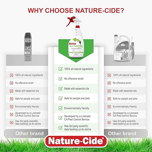Nature-Cide All Purpose Insecticide. All Natural, Plant-Based Roach Killer, Spider, Mosquito and Ant Spray to Keep Your Home Safe. Kills on Contact. No Strong Odor. 32 oz
