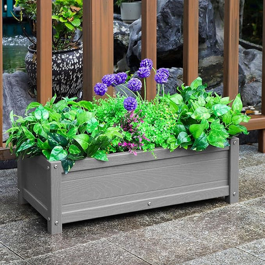 HDPE Raised Planter Box Outdoor,Rot-Resistant and Non-Cracking,Raised Beds for Gardening 29.5 * 14.4 * 9.8 in for Yard,Lawn,Outdoor Planter Boxes Rectangle with Drainage Holes Gray