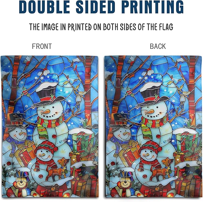 Stained Glass Snowman Garden Flag Merry Christmas Flag Hello Winter Yard Flag Happy Holidays Flag for Outside Welcome New Year Outdoor Flag 12x18 Double Sided, wintersnowman