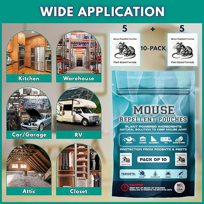 Extra Strong 10Pack Natural Mouse Repellent Pouches Botanical Mice Repellent Pouches Rodent-Repelling Pouches for Indoor and Outdoor Pest Control Pouches for Home Attic Office Shed Barn Storage/RV