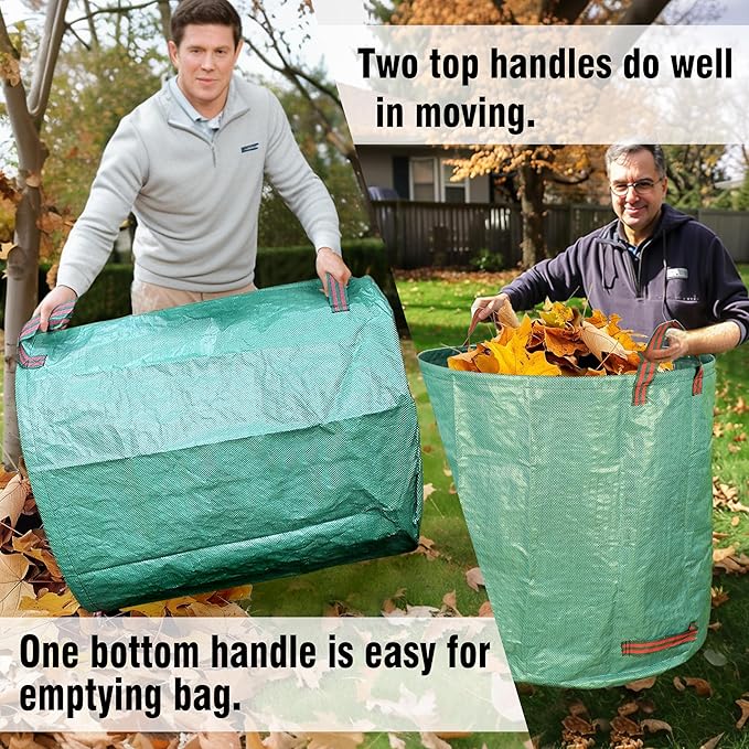 Gardzen 2-Pack 132 Gallon Yard Waste Bags, Reusable Heavy Duty Collapsible Garden Leaf Bags with Plastic Ring, Stand-Up Yard Waste Bin for Leaves, Lawn Debris & Grass Clippings