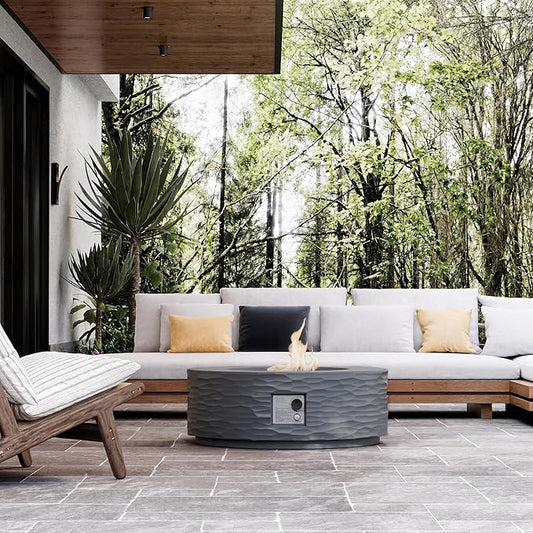 Round Fire Pits, 35 in Round Outdoor Propane Gas Fire Pit Table, 50000 BTU FirePit for Outside Patio with Rain Cover, Lava Rocks for Backyard & Deck, Dark-Grey