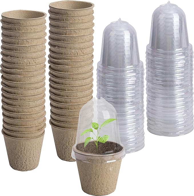 EBaokuup 40pcs Biodegradable Seeding Starter Pots for Planting - 2.3" Plant Nursery Pots with Humidity Dome - Peat Pots for Seedlings Garden Vegetable Flower Germination