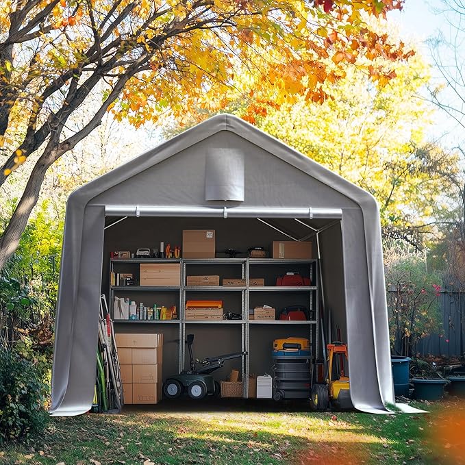 Quictent Heavy Duty 10x12FT Carport Shelter with Roll-Up Mesh Windows & Reinforced Frame, Portable Garage Canopy for Motorcycle Storage, Outdoor Equipment, Patio Furniture Cover - Silver Gray