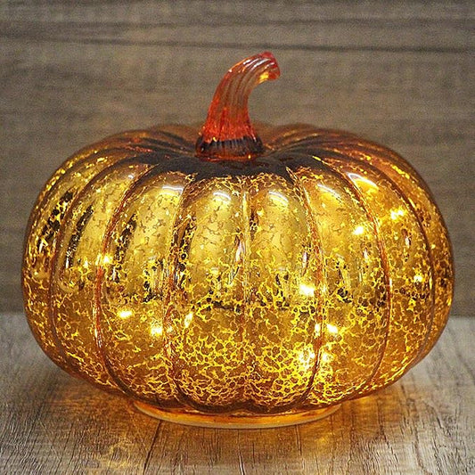 Mercury Glass Pumpkin Lights with Timer, Battery Operated Led Pumpkin Lights for Halloween Fall,Thanksgiving Rustic Decor (Gold Common, 6")