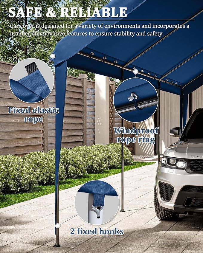 Carport Canopy Replacement Cover 12x20 Heavy Duty Outdoor Portable Car Canopy Oxford Waterproof UV & Tear Resistant Garage Canopy with Ball Bungees (Frame is Not Included)