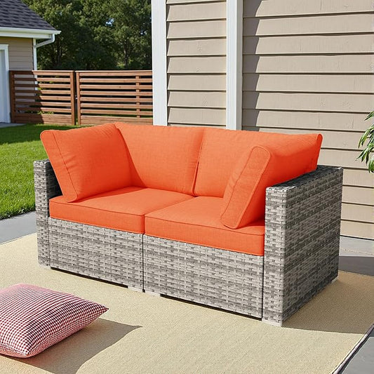 HOOOWOOO Patio Sectional Furniture Set,2 Piece Couch Set with 2 Matching Corner Chairs(Orange Red)