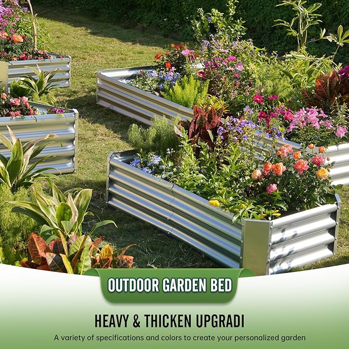 Garden Galvanized Raised Garden Bed Kit - Metal Planter Boxes for Vegetables/Herbs/Flowers, Heavy-Duty Steel Outdoor Garden Box with Reinforced Edges(Rectangular 8X4X1)