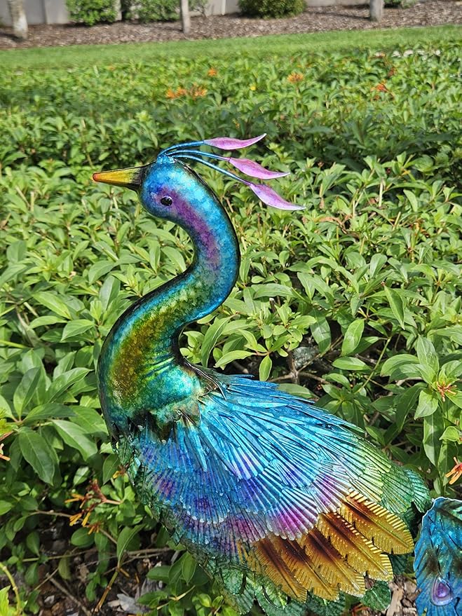 Haven Treasures Luxury 30.5 inches Outdoor Metallic Peacock Statute for Your Garden Decoration, Outdoor Yard Decor Sculpture, Home Décor