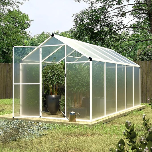 VEIKOU 6' x 10' Greenhouse, Double-Wall Polycarbonate Green House with Adjustable Vent, Aluminum Frame, Rivet Structure, Greenhouses for Outdoors for Yard, Garden, Hobby, White