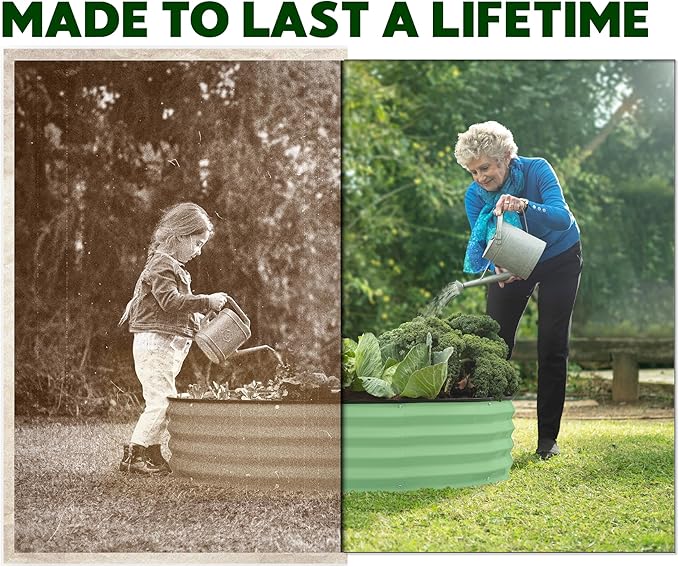 Round Galvanized Raised Garden Bed // 4×4×1 ft Galvanized Raised Garden Beds Outdoor for Gardening, Vegetables, Flowers // Patented Tool-Free Design Round Planter (Light Green)