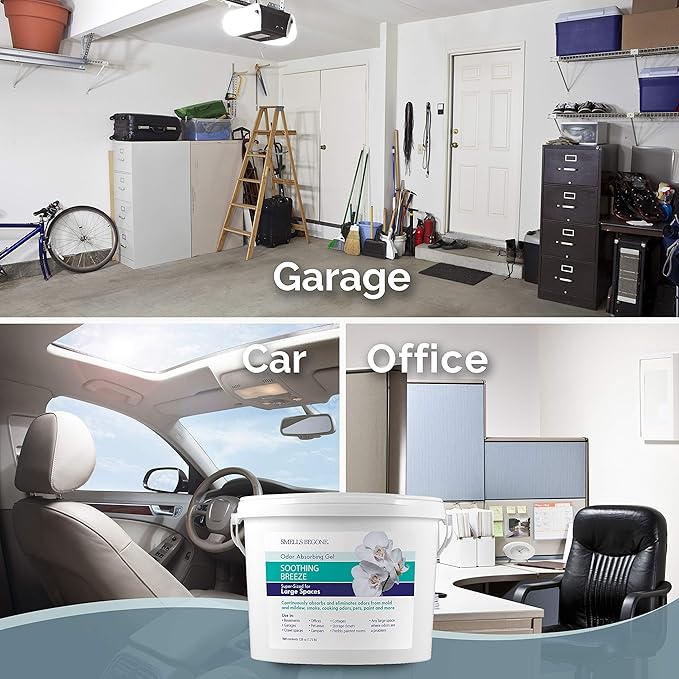 SMELLS BEGONE 1-Gallon Odor Absorber Gel - Air Freshener & Odor Eliminator for Homes, Garages & Commercial Buildings - Industrial Size - Soothing Breeze Scent